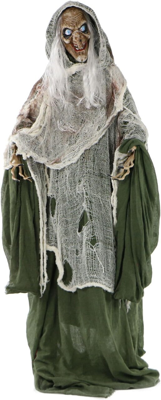 Halloween Animatronic with Touch Activated Lights and Sound, Battery Operated Indoor or Covered Outdoor Halloween Decorations, Creepy Halloween Props